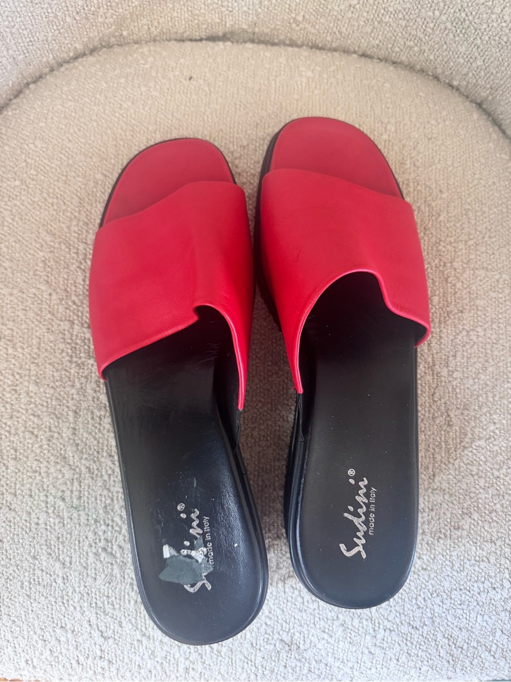 WMNS 12 Sudini Red Slide Sandals - Women's Open Toe Slip-On